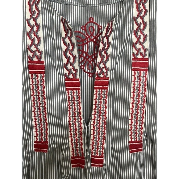 Striped Embroidered Blouse - Red and Black - Picture 9 of 9